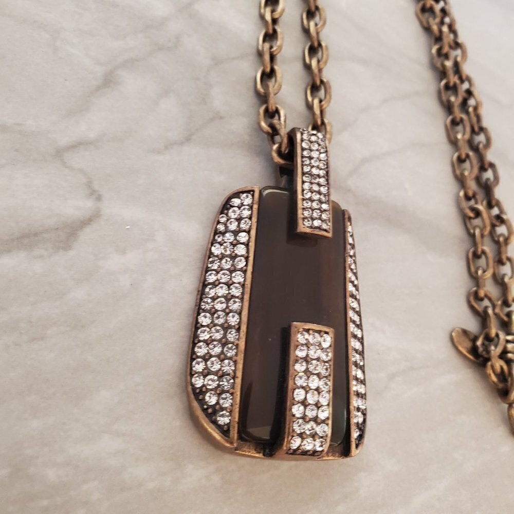 ✨ Ann Taylor Amber Rhinestones Crystals Pave Enamel Pendant Necklace ✨ - Picture 3 of 10